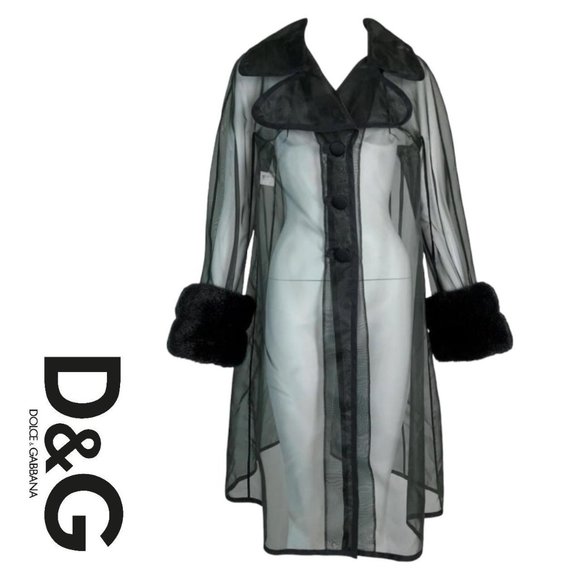 Dolce & Gabbana S/S 1995 Sheer Black 1950's Style A-Line Faux Fur Jacket - Picture 1 of 4